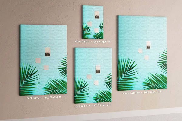 Pin board Tropical leaves on a blue background