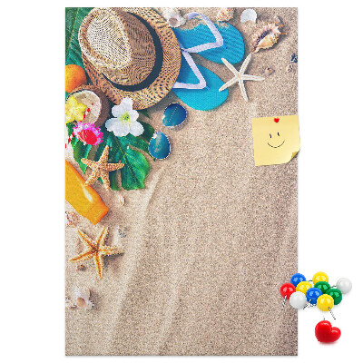 Memo cork board Summer Memories on the Beach with Shells