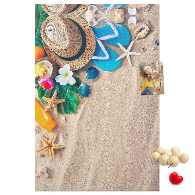 Memo cork board Summer Memories on the Beach with Shells