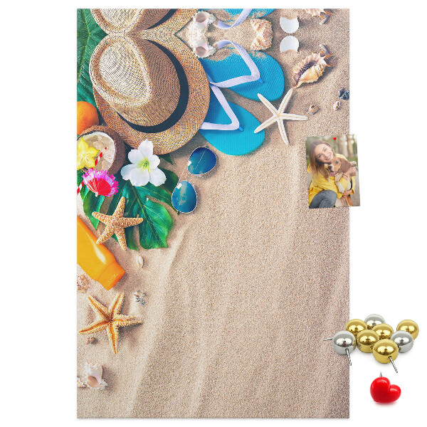 Memo cork board Summer Memories on the Beach with Shells
