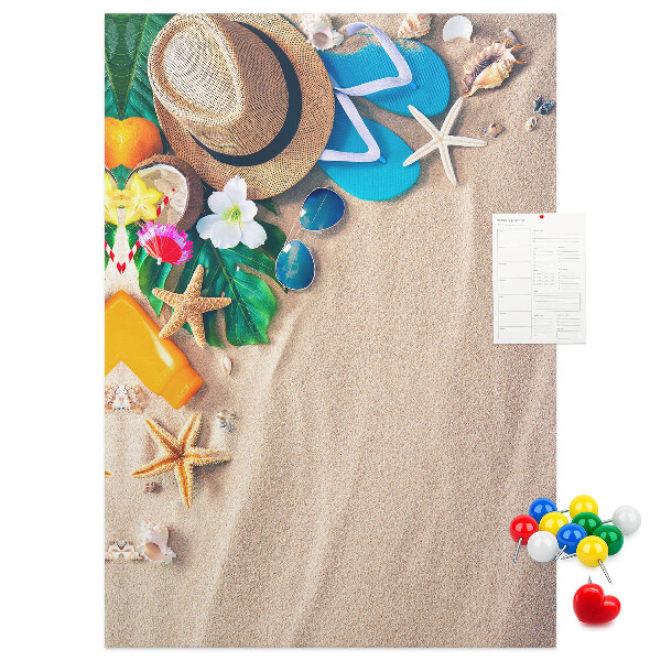 Memo cork board Summer Memories on the Beach with Shells