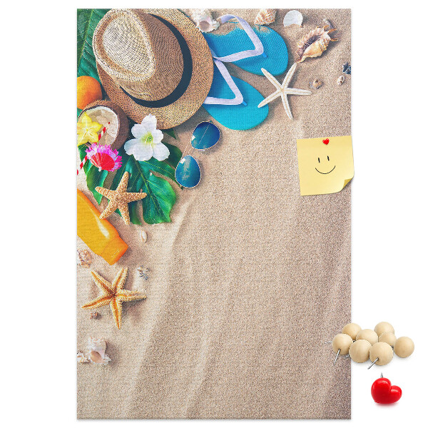 Memo cork board Summer Memories on the Beach with Shells