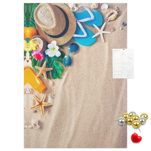 Memo cork board Summer Memories on the Beach with Shells
