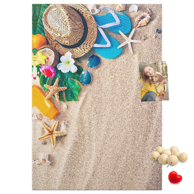 Memo cork board Summer Memories on the Beach with Shells
