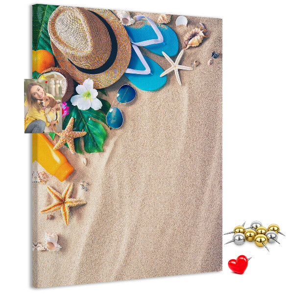 Memo cork board Summer Memories on the Beach with Shells