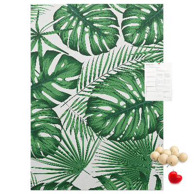 Wall cork memo board Monstera leaves on a light background