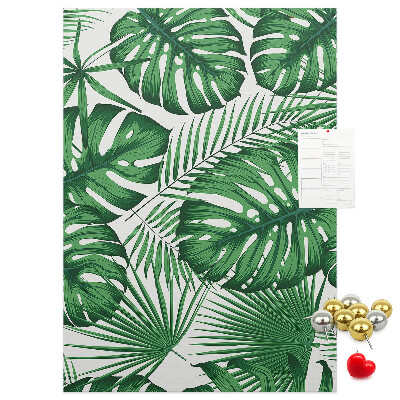 Wall cork memo board Monstera leaves on a light background