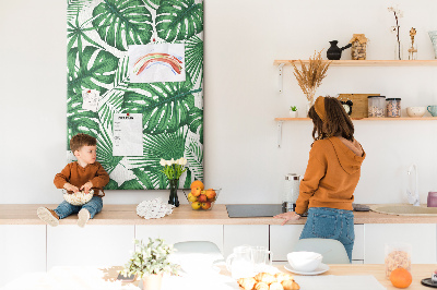 Wall cork memo board Monstera leaves on a light background