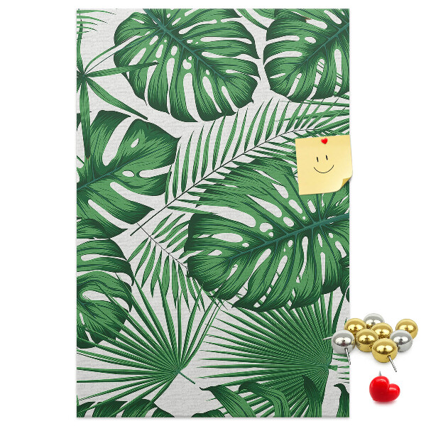 Wall cork memo board Monstera leaves on a light background