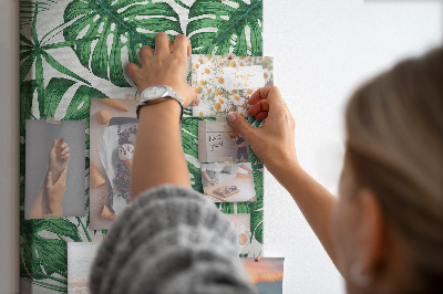 Wall cork memo board Monstera leaves on a light background
