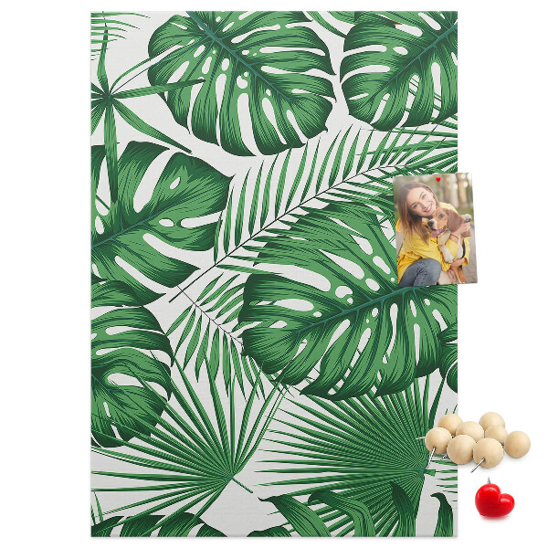 Wall cork memo board Monstera leaves on a light background