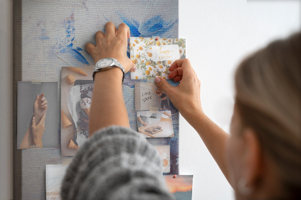 Cork notice board Abstract blue and white paint splatters
