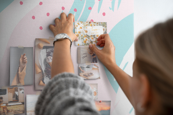 Cork notice board Abstract spots in pastel colors