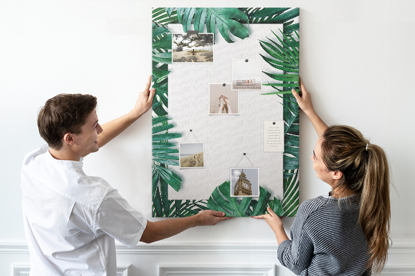 Pin board Tropical leaves surrounded by a white frame