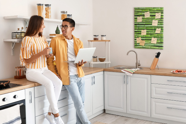Wall cork memo board Green bamboo stalks in a harmonious arrangement