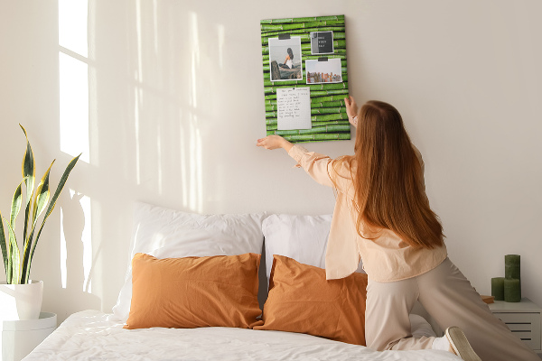 Wall cork memo board Green bamboo stalks in a harmonious arrangement