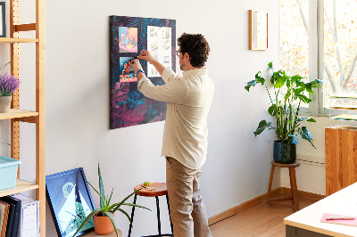 Wall cork memo board A mysterious forest in intense colors