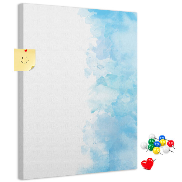 with delicate blue watercolors on canvas