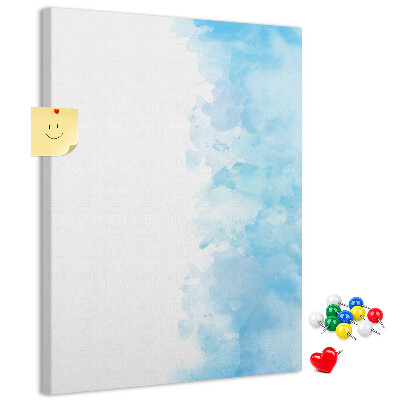 Memo cork board Delicate blue watercolors on canvas