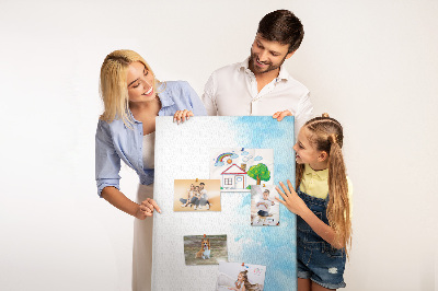 Memo cork board Delicate blue watercolors on canvas