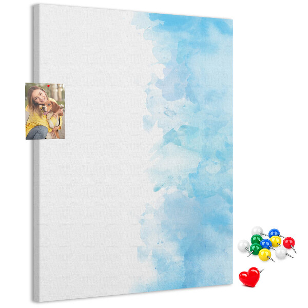 Memo cork board Delicate blue watercolors on canvas