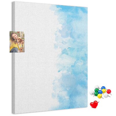 Memo cork board Delicate blue watercolors on canvas