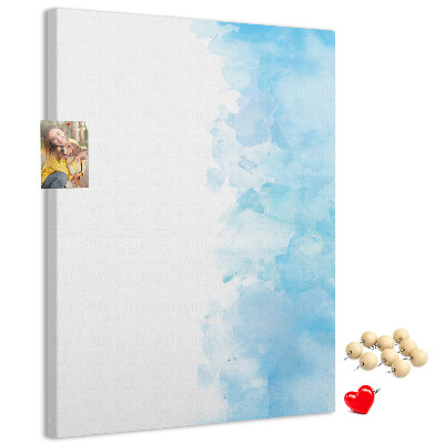 Memo cork board Delicate blue watercolors on canvas