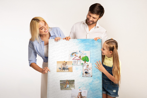 Memo cork board Delicate blue watercolors on canvas