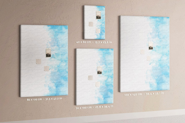 Memo cork board Delicate blue watercolors on canvas