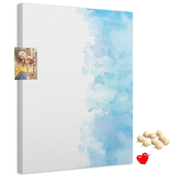Memo cork board Delicate blue watercolors on canvas