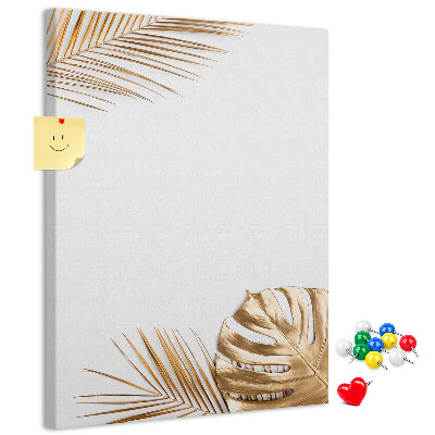 Wall cork memo board Golden leaves on a light background