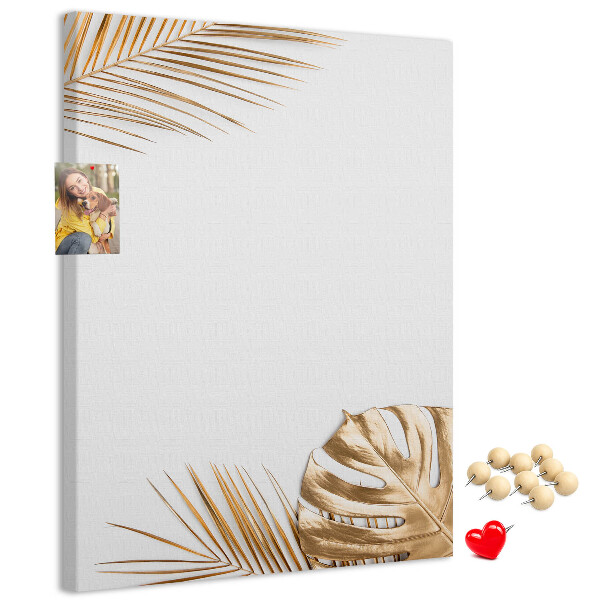 Wall cork memo board Golden leaves on a light background