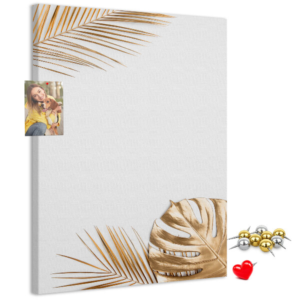 Wall cork memo board Golden leaves on a light background
