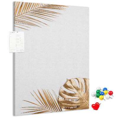 Wall cork memo board Golden leaves on a light background