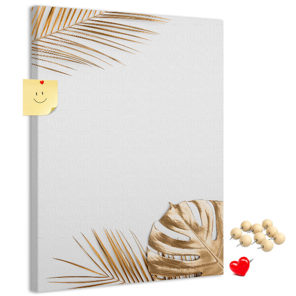 Wall cork memo board Golden leaves on a light background