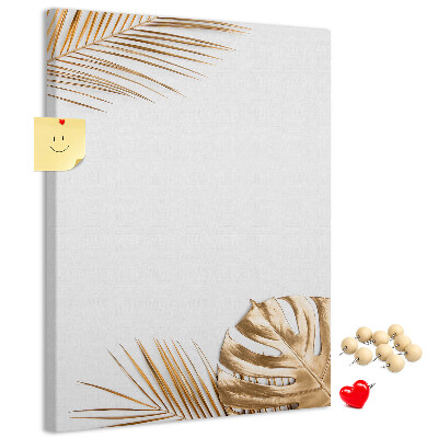 Wall cork memo board Golden leaves on a light background