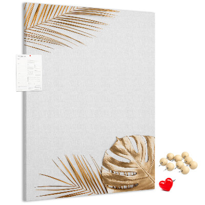 Wall cork memo board Golden leaves on a light background