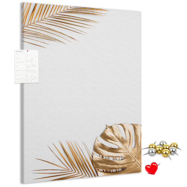 Wall cork memo board Golden leaves on a light background