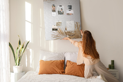 Wall cork memo board Golden leaves on a light background