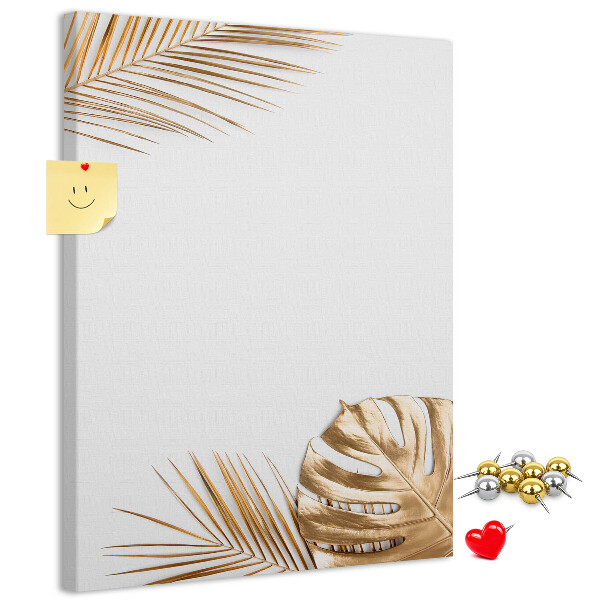Wall cork memo board Golden leaves on a light background