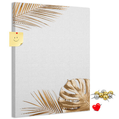 Wall cork memo board Golden leaves on a light background
