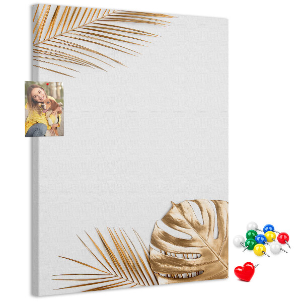 Wall cork memo board Golden leaves on a light background