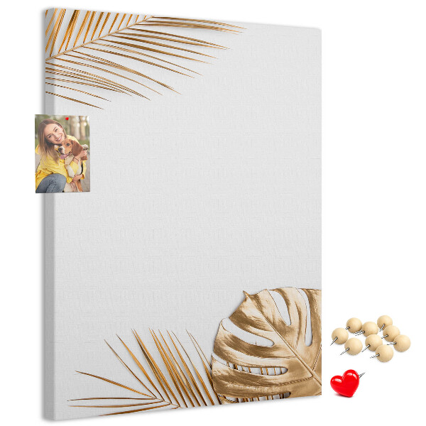 Wall cork memo board Golden leaves on a light background