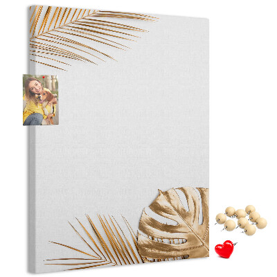 Wall cork memo board Golden leaves on a light background