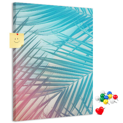 Wall cork memo board Tropical palm leaves in pastel shades