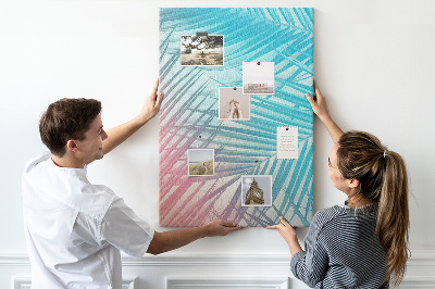 Wall cork memo board Tropical palm leaves in pastel shades