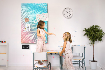 Wall cork memo board Tropical palm leaves in pastel shades