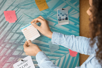 Wall cork memo board Tropical palm leaves in pastel shades