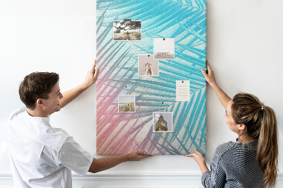 Wall cork memo board Tropical palm leaves in pastel shades