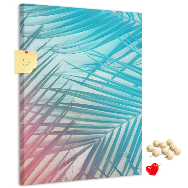 Wall cork memo board Tropical palm leaves in pastel shades